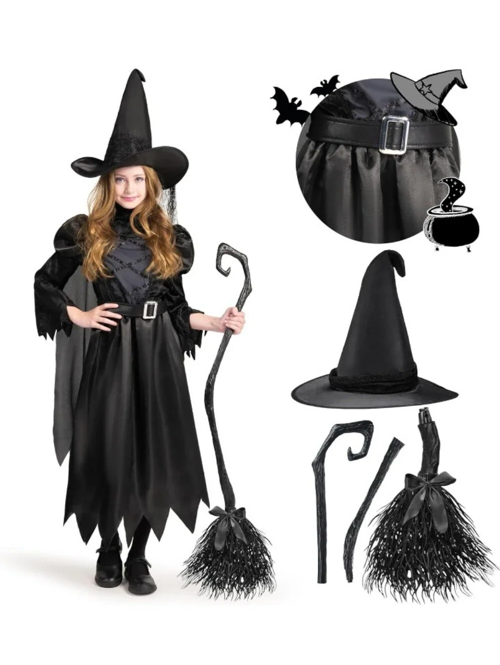 Spooktacular Creations Black Witch Costume Size Small 5-7 Years NWT